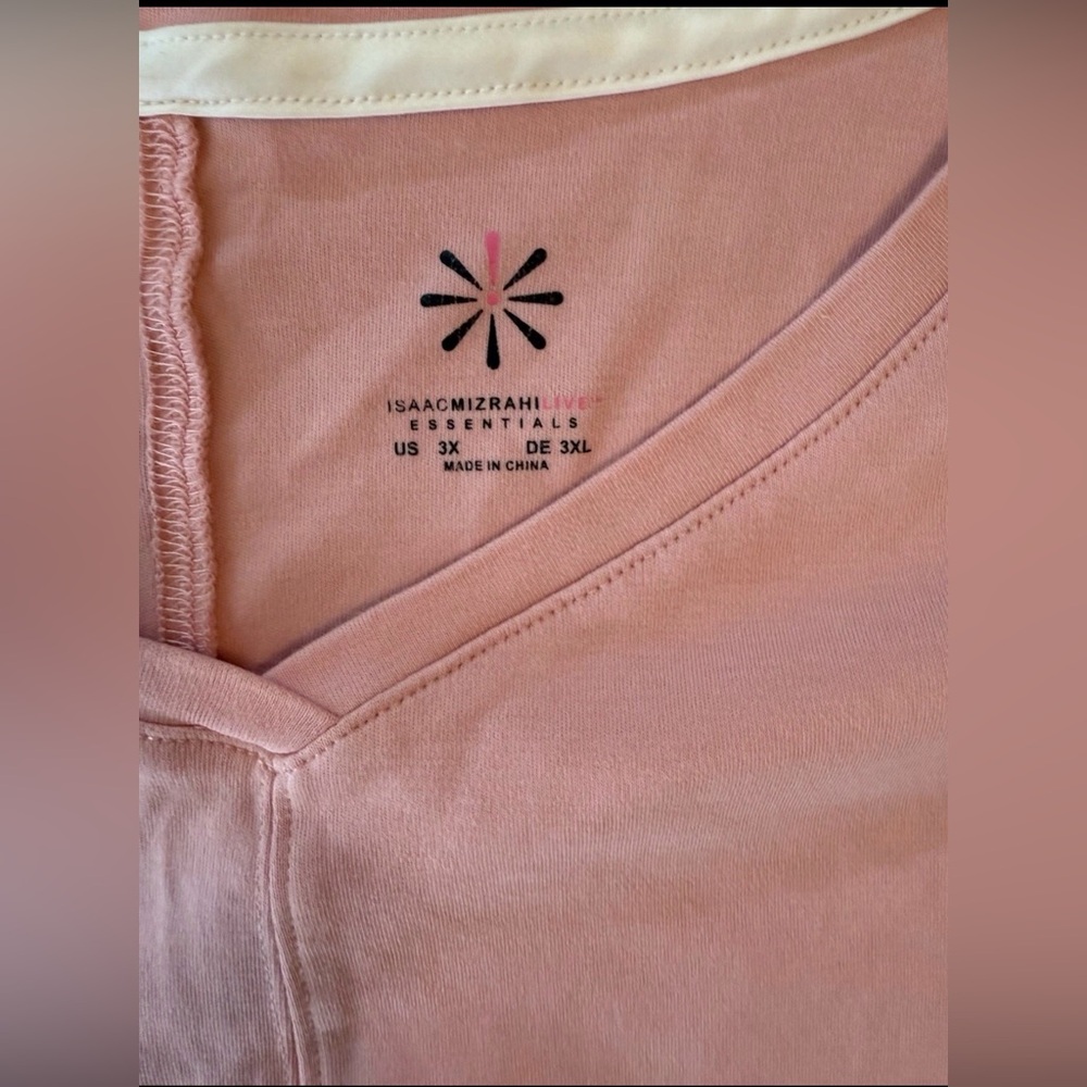 Isaac Mizrahi Dusty Pink Essentials V-Neck Shower Sleeve Top 3X - Picture 3 of 4